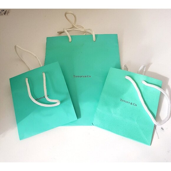TIFFANY & Co Medium and 2 Small Blue Paper Tote Gift Bag Lot of 3 Empty Bags - Picture 5 of 6